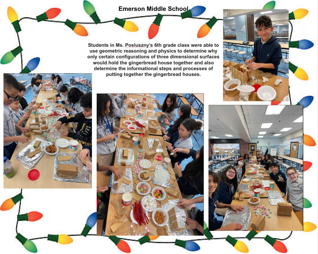 Designing gingerbread houses at the Emerson Middle School